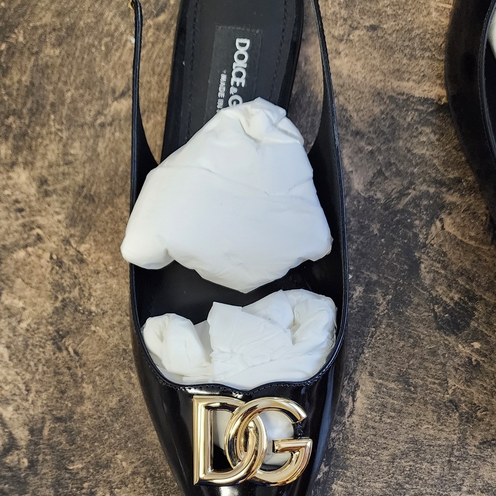 Dolce & Gabbana Black Flats with Gold Logo